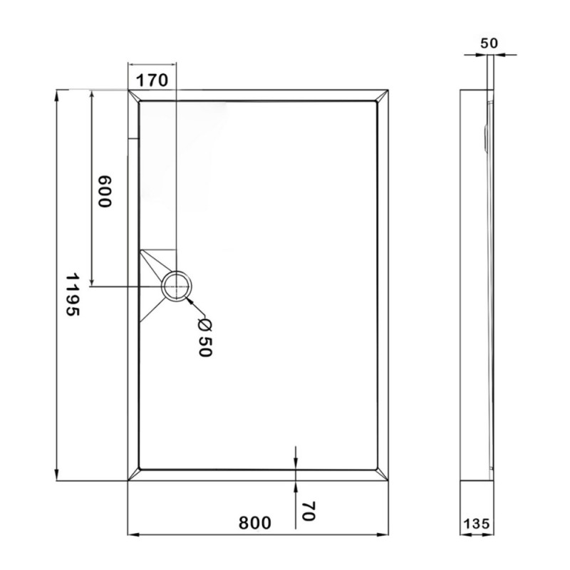 Душовий піддон KAPIELKA ST120x80х14 низький, прямокутний, діаметр зливу 52 мм Lidz