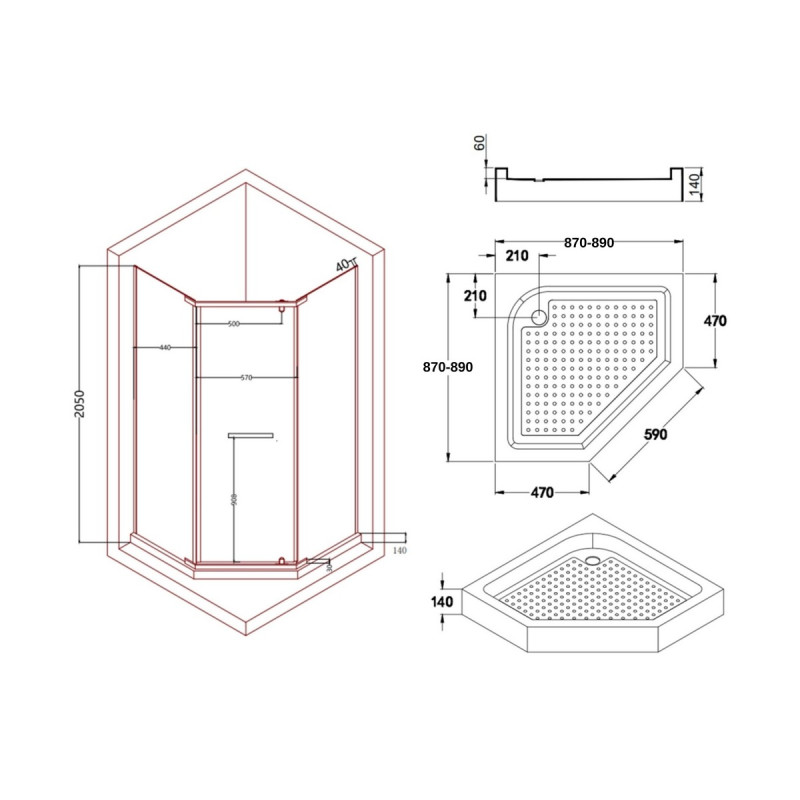 Душова кабіна Lidz Dozorca SC90x90.CRM.LOW.TR, скло прозоре 6 мм