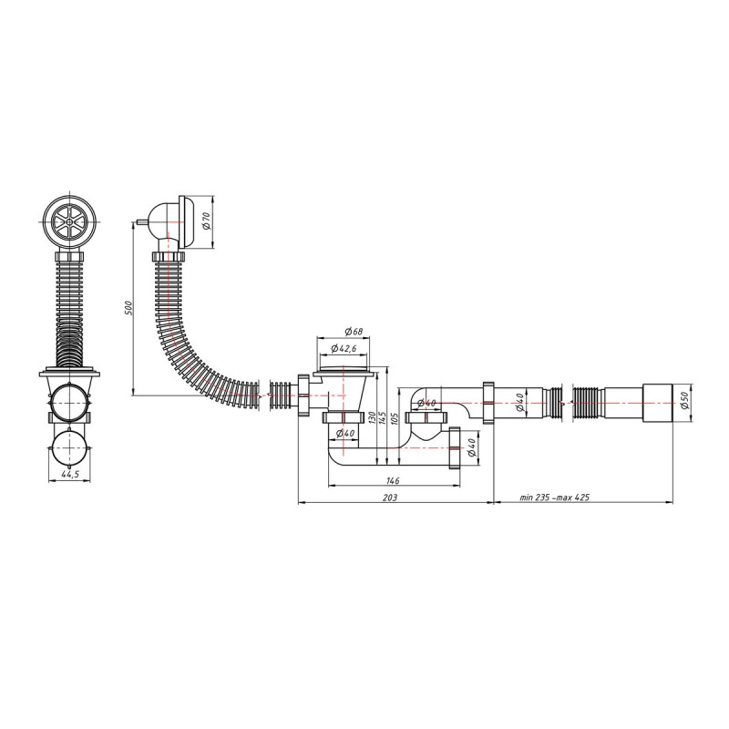 Сифон для ванны Lidz (WHI) 60 03 V002 02 с ревизией (выход 50 мм)