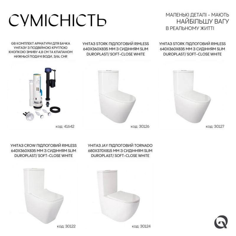 Qtap GB комплект арматуры для бачка унитаза с двойной круглой кнопкой смыва 4,8 см и клапаном нижней подачи воды, 3/6L CHR