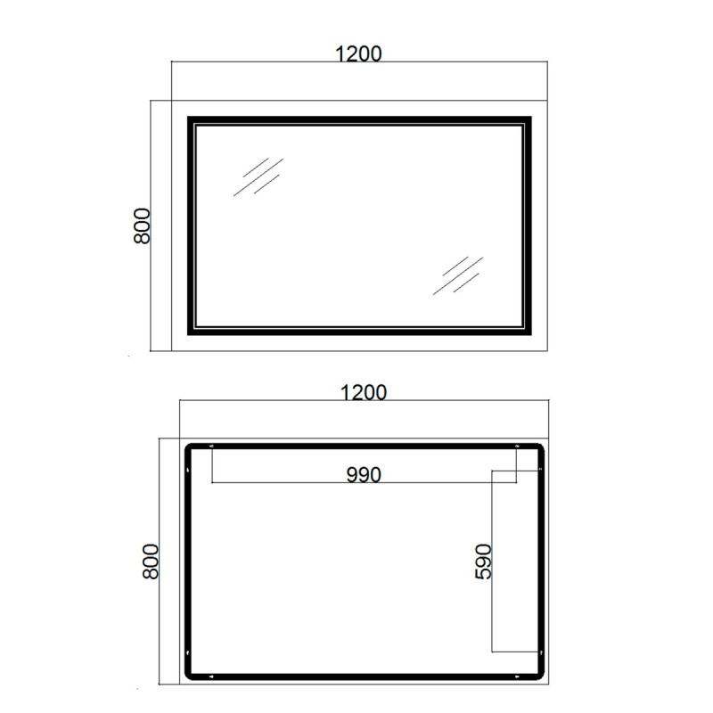 Дзеркало Qtap Cardinal 1200х800 з LED-підсвічуванням Touch, з антизапотіванням, з димером, рег. темп. кольору (3000-6500K) QT0478C12080
