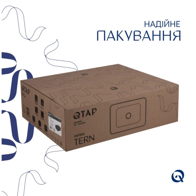 Комплект Qtap Tern: Раковина накладная прямоугольная 480х370х135 мм Matt Black + Донный клапан PU03
