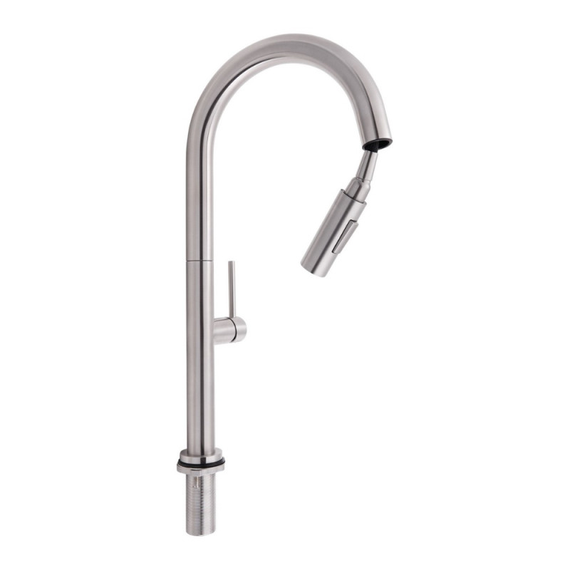 Змішувач для кухні Qtap Lenicka з висувним виливом QTLEN9138103UN Brushed Nickel PVD