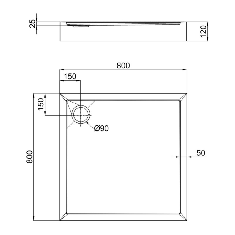 Душевой поддон Qtap Tern 308812C 80x80x12 см + сифон