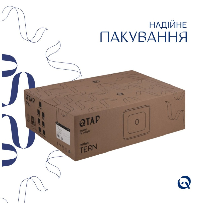 Комплект Qtap Tern: Раковина накладна прамокутна 480х370х135 мм White + Донний клапан PU02