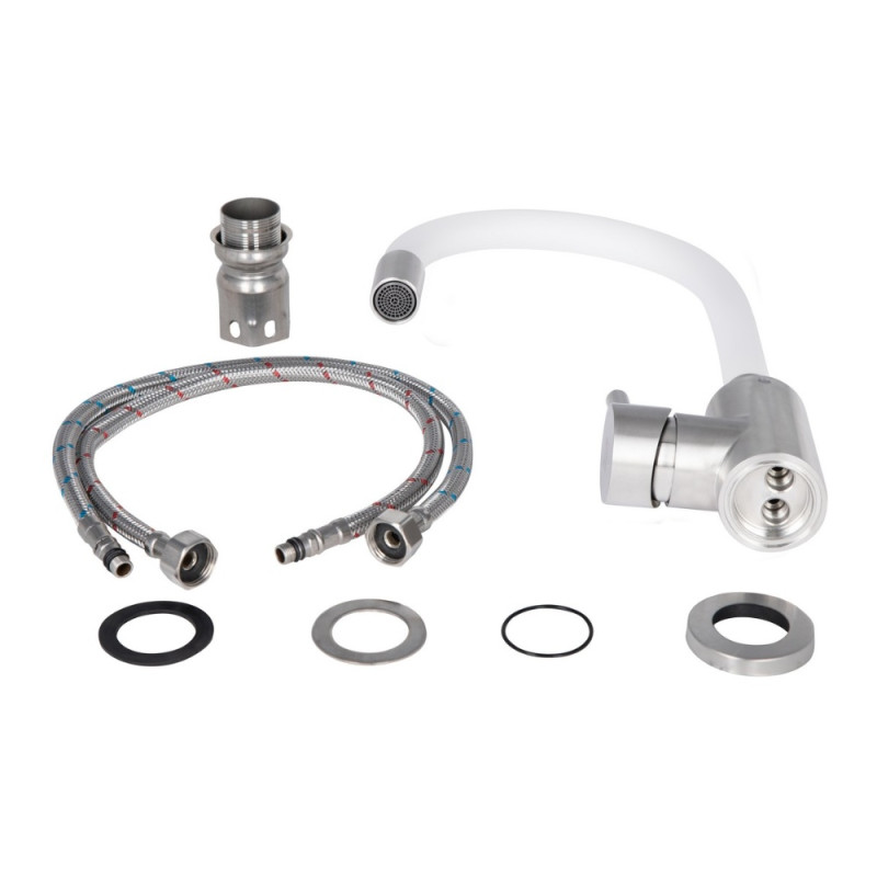 Змішувач для кухні Lidz Aria 015F3 з гнучким виливом (k35) LDARI015F3WHI43362 White / Nickel
