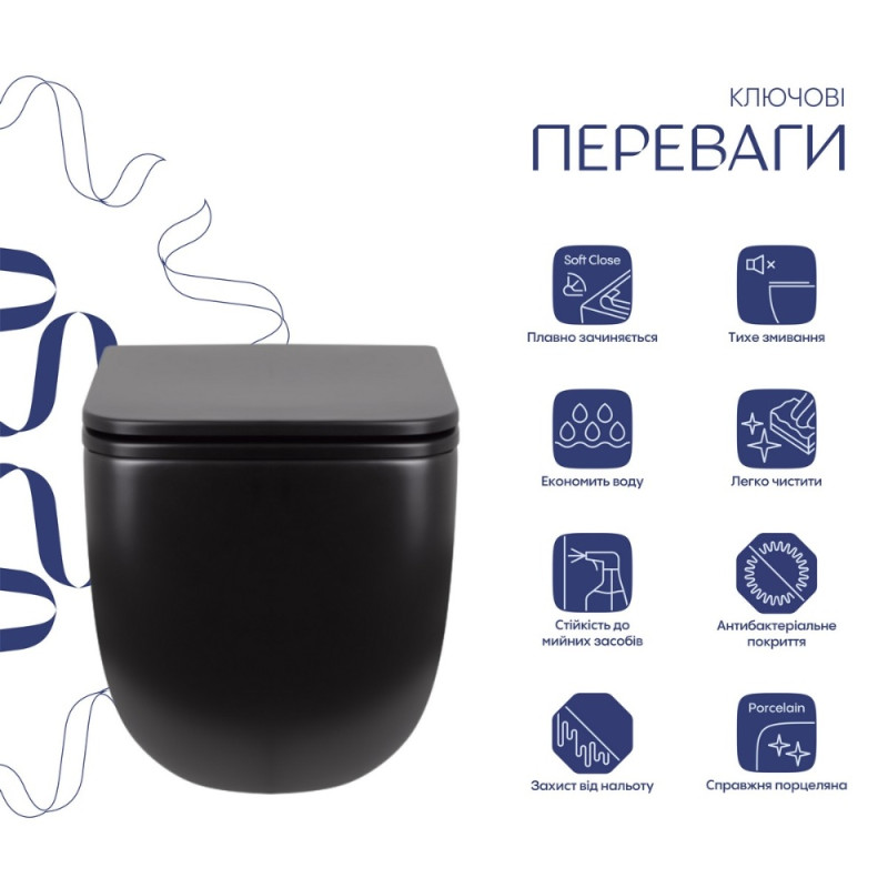 Унитаз подвесной Qtap Gemini безободковый с сиденьем Soft-close QT2533076EUQMB