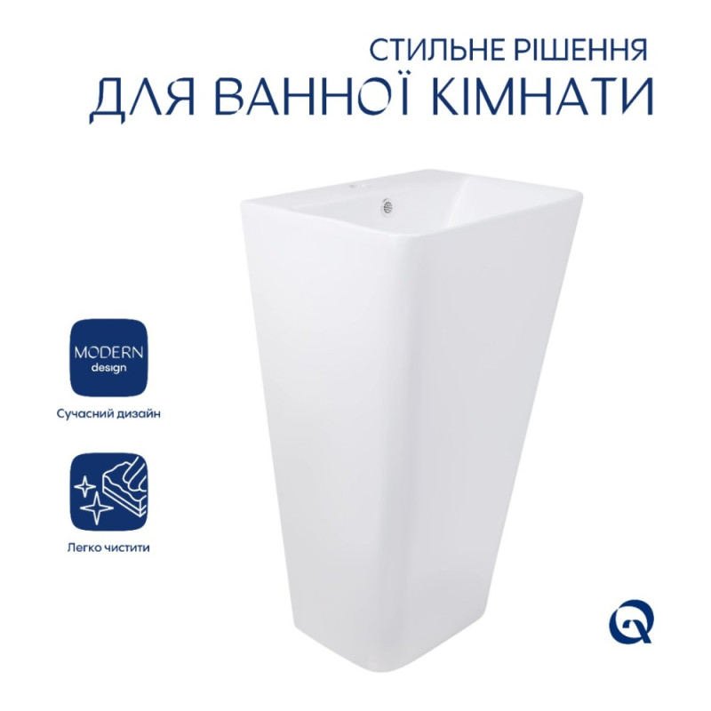 Комплект Qtap Tern: Раковина напольная моноблок 440х380х830 мм White + Донный клапан PU02O