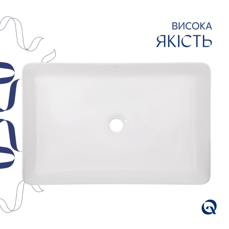 Комплект Qtap Tern: Раковина накладна прамокутна 600x400x110 мм WHITE + Донний клапан PU02