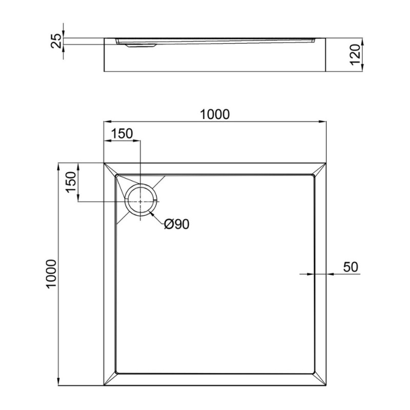Душовий піддон Qtap Tern 301112 100x100x12 см + сифон