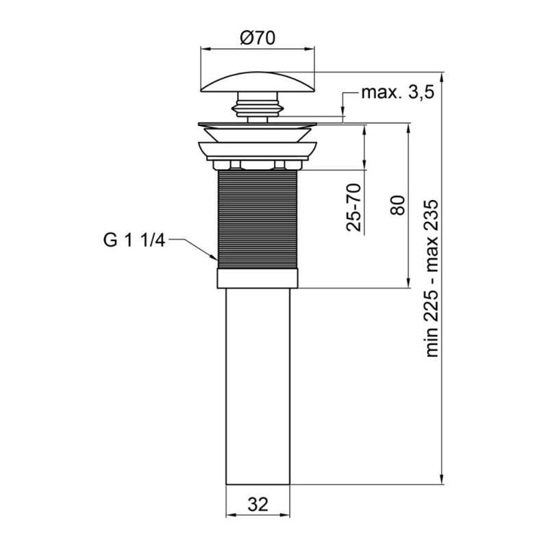 Донний клапан для раковини Qtap PU03 225х70х70 Matt black