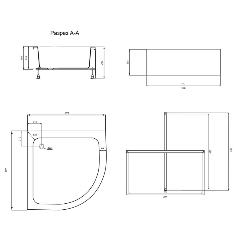 Душовий піддон Lidz KAPIELKA ST90x90x26