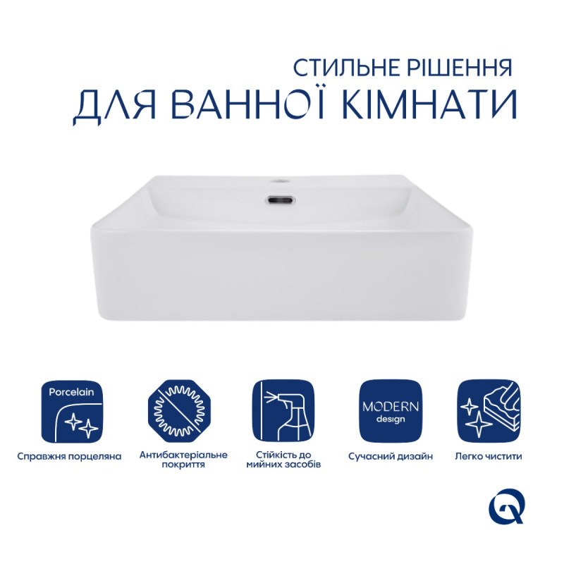 Комплект Qtap Nando LT: Раковина подвесная прямоугольная 500х420х130 мм White + Донный клапан PU02O