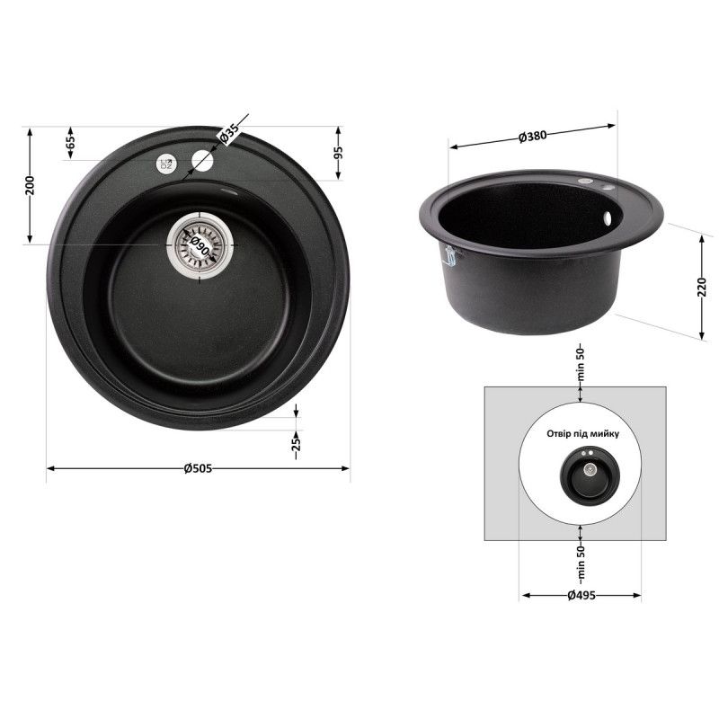 Кухонная мойка Lidz D510/200 BLM-14 (LIDZBLM14D510200)