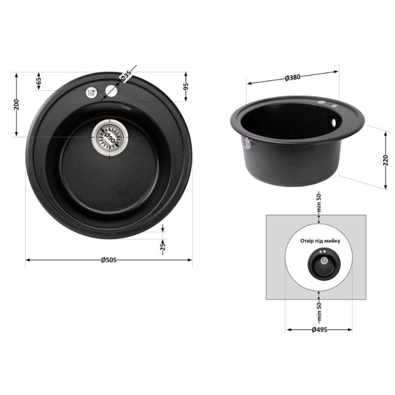 Кухонна мийка Lidz D510/200 BLM-14 (LIDZBLM14D510200)