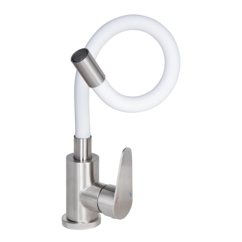 Змішувач для кухні Lidz Vida 015F3 з гнучким виливом (k35) LDVID015F3WHI43357 White / Nickel