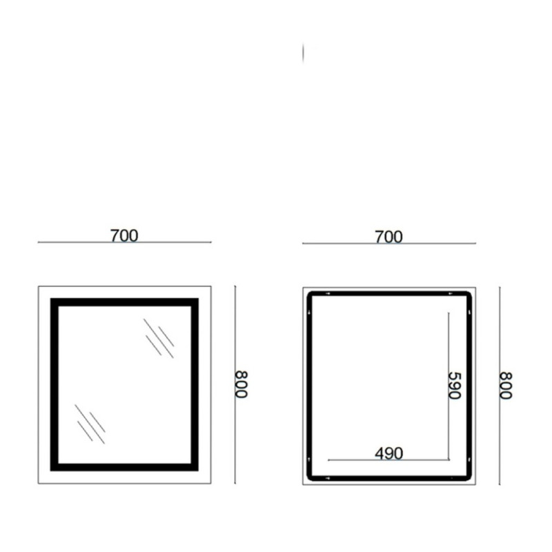 Дзеркало Lidz Kubis 700х800 з LED-підсвічуванням Touch, з антизапотіванням, з димером, рег. яскравості LD78LF9048070