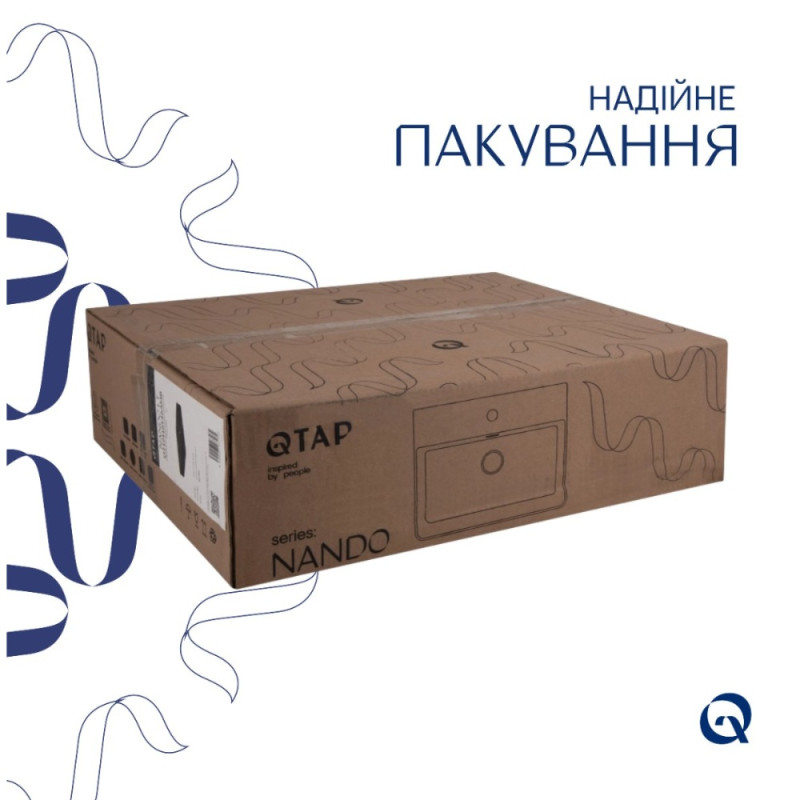 Комплект Qtap Nando LT: Раковина подвесная прямоугольная 500х420х130 мм Matt Black + Донный клапан PU03O