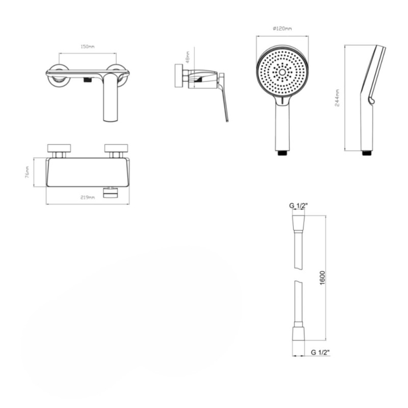 Комплект Qtap Slavonice Black Matt: Змішувач  QTROB4060102B + Шланг QTHADPVCSQ160B + Лійка QTRUC125BLM45951