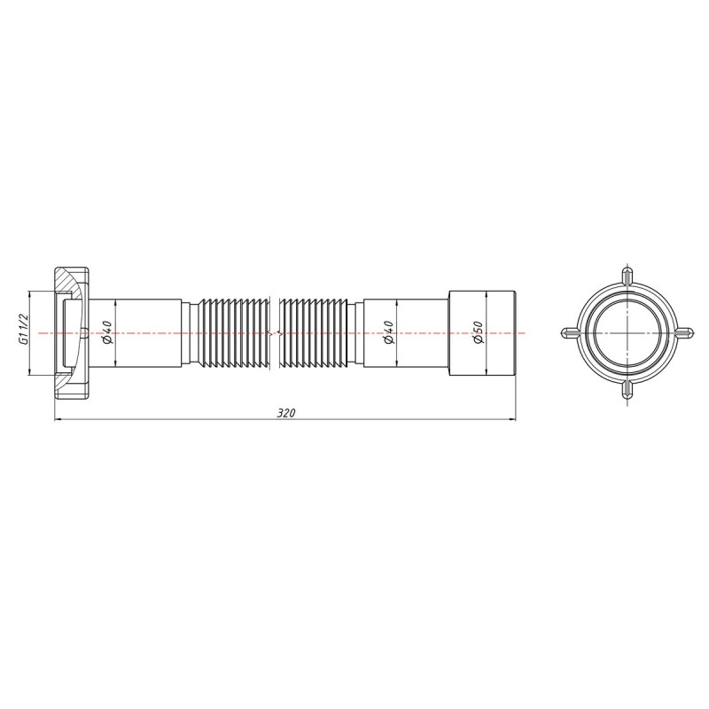 Гнучка труба Lidz (WHI) 60 01 G002 00 з накидною гайкою 1 1/2" довжина 600 мм