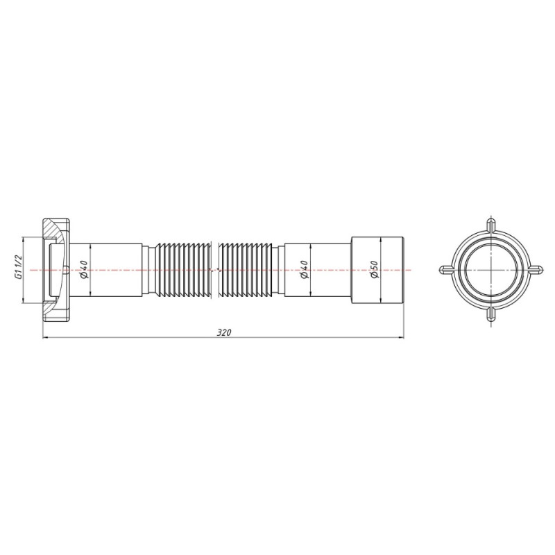 Гнучка труба Lidz (WHI) 60 01 G002 00 з накидною гайкою 1 1/2" довжина 600 мм