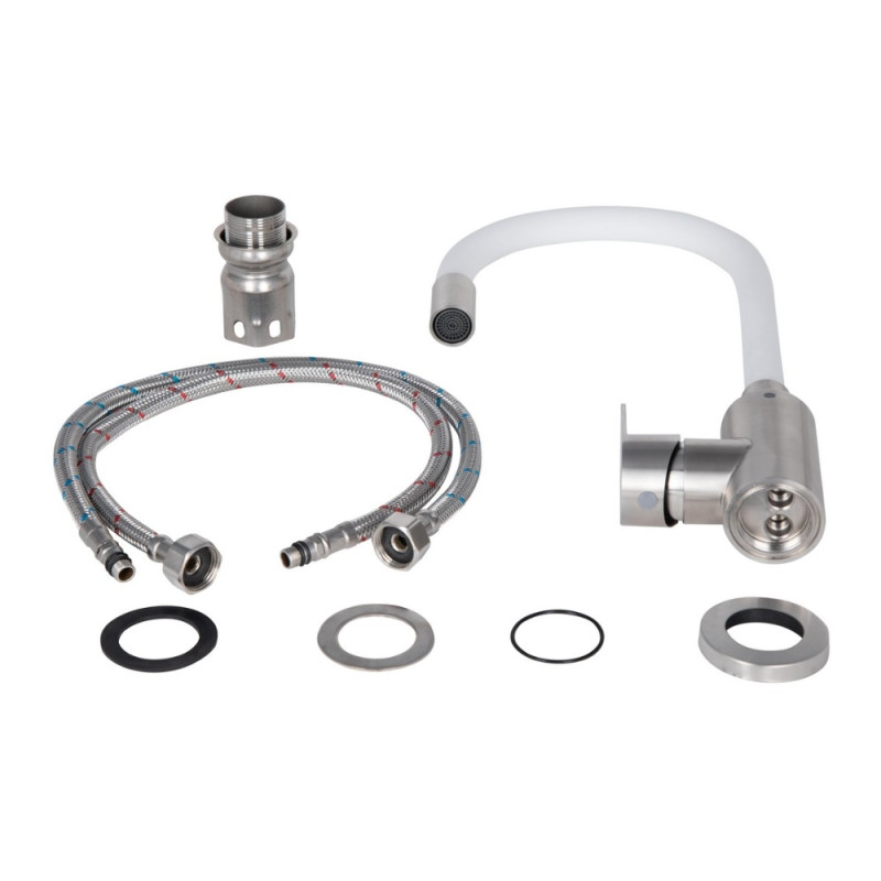 Змішувач для кухні Lidz Vida 015F3 з гнучким виливом (k35) LDVID015F3WHI43357 White / Nickel