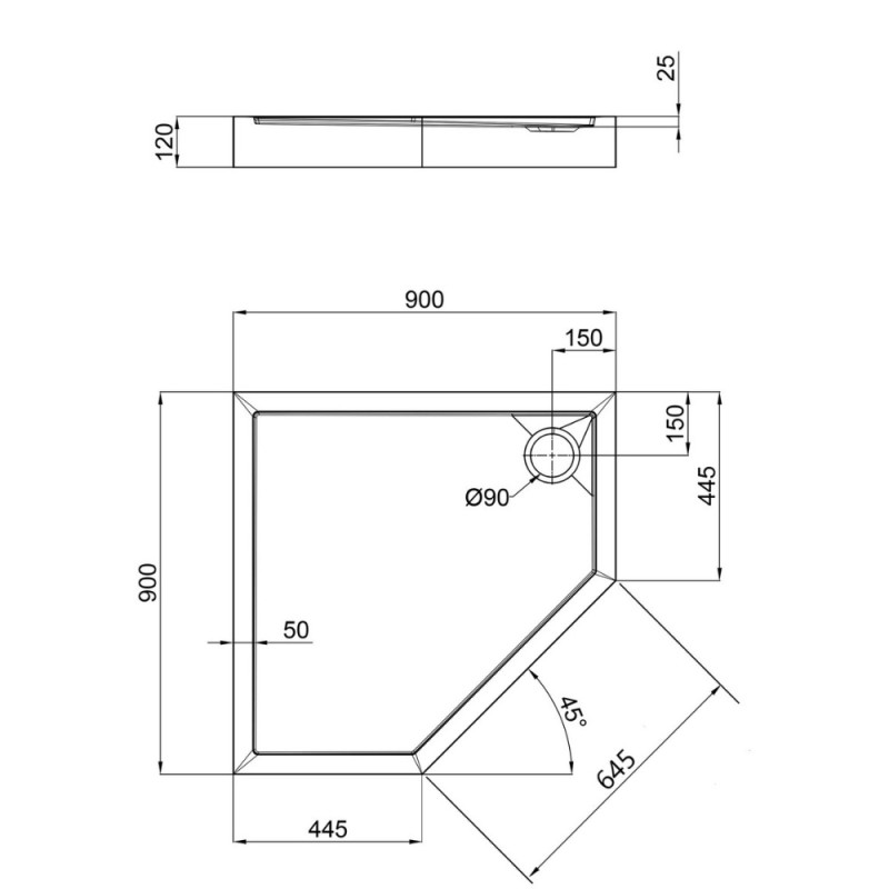 Душовий піддон Qtap Diamond 309912 90x90x12 см + сифон