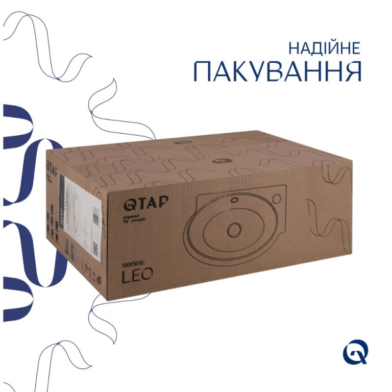 Комплект Qtap Leo: Раковина підвісна овальна права 430x285x160 мм White + Донний клапан PU02O