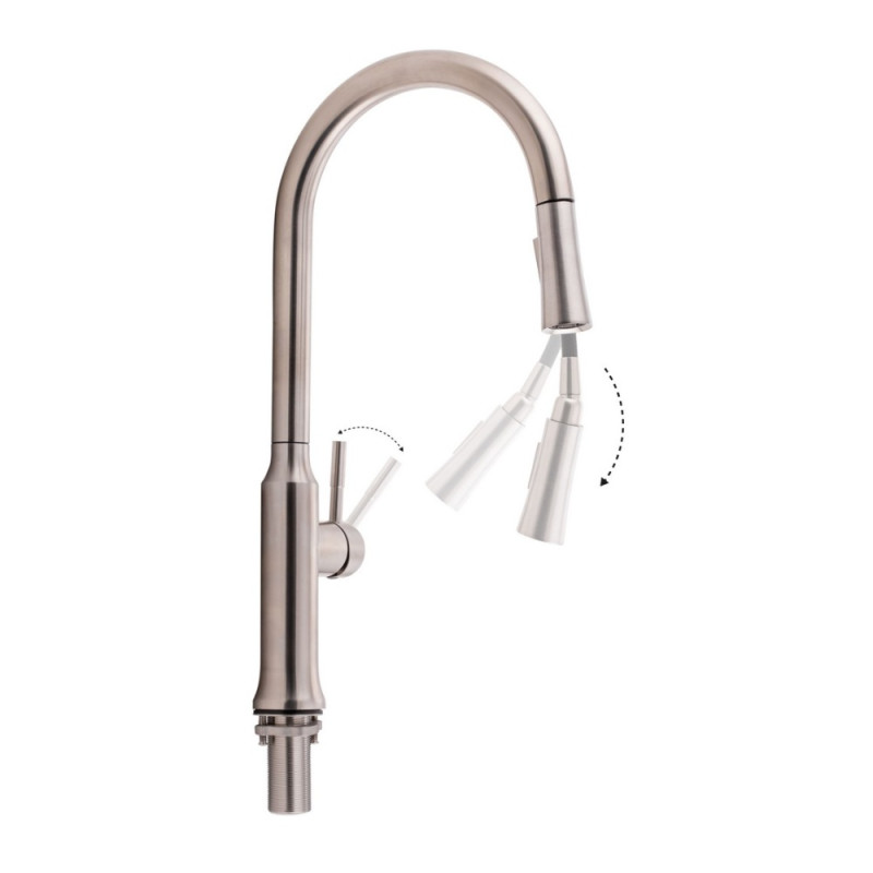 Змішувач для кухні Qtap Baruska з висувним виливом QTBAR9137103UN Brushed Nickel PVD