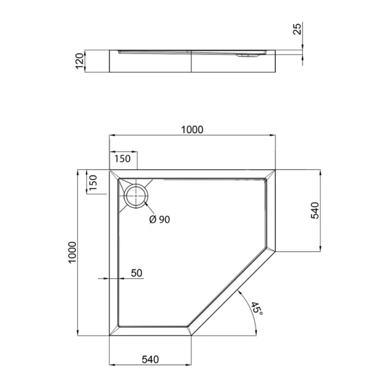 Душовий піддон Qtap Diamond 301112 100x100x12 см + сифон