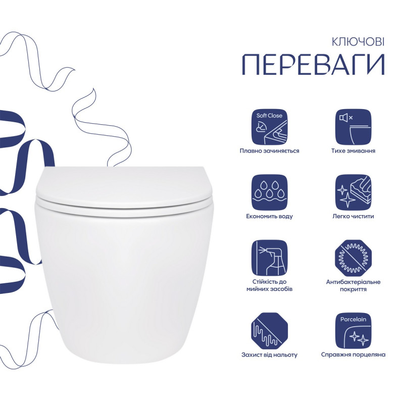 Унитаз подвесной Qtap Robin безободковый с сиденьем Soft-close QT13332141ERW