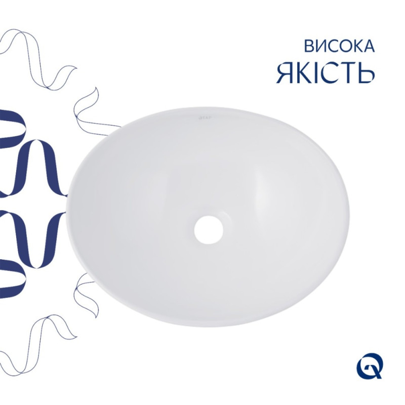 Комплект Qtap Dove: Раковина накладна овальна 415x340x140 мм White + Донний клапан PU02