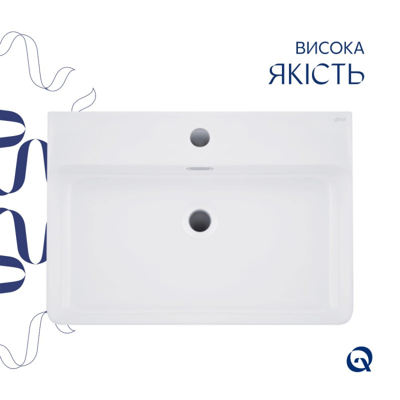 Комплект Qtap Nando LT: Раковина подвесная прямоугольная 610х420х140 мм White + Донный клапан PU02O