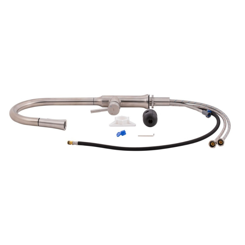 Змішувач для кухні Qtap Baruska з висувним виливом QTBAR9137103UN Brushed Nickel PVD
