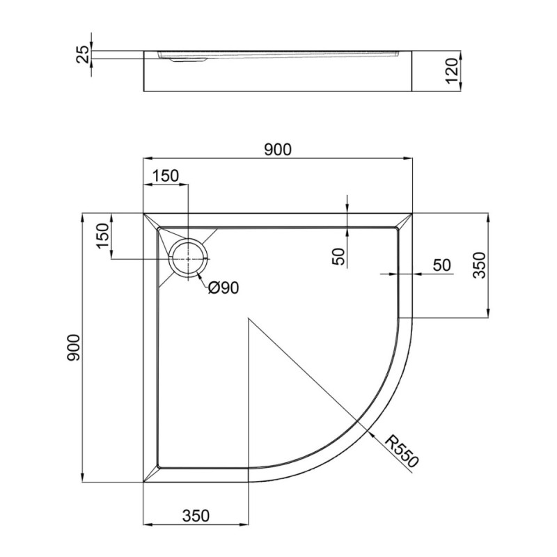 Душевой поддон Qtap Robin 309912C 90x90x12 см + сифон