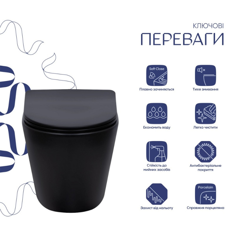 Унитаз подвесной Qtap Scorpio Ultra Quiet с сиденьем с сиденьем Soft-Close MATT BLACK QT14332380AMB
