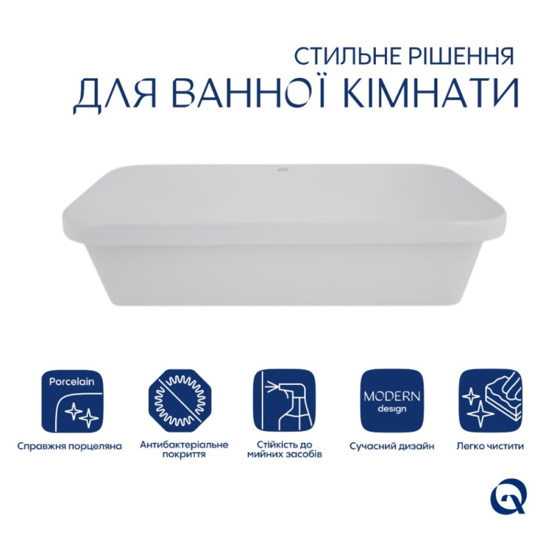 Комплект Qtap Scorpio: Раковина врізна прамокутна 615х390х150 мм White + Донний клапан PU02