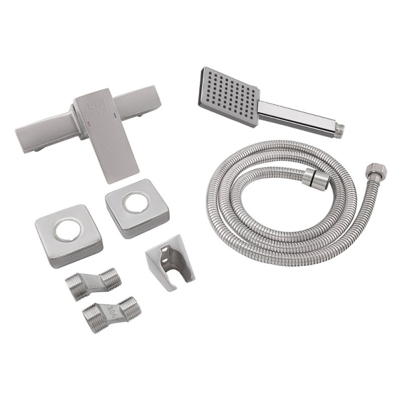 Змішувач для душу Lidz Kubis 010 (з душовим гарнітуром) (k35) LDKUB010NKS28535 Nickel