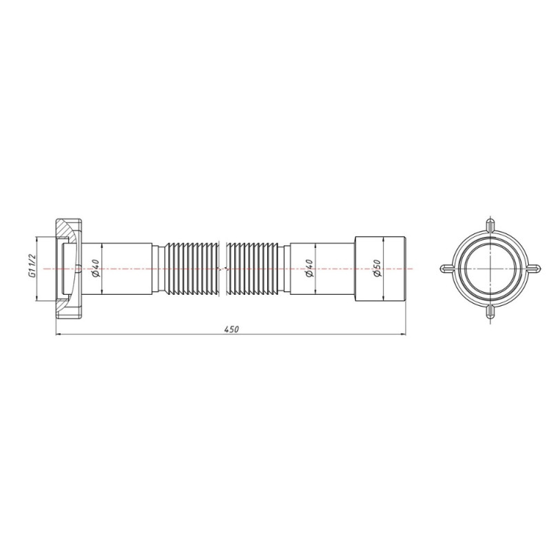 Гнучка труба Lidz (WHI) 60 01 G002 01 з накидною гайкою 1 1/2" довжина 1200 мм
