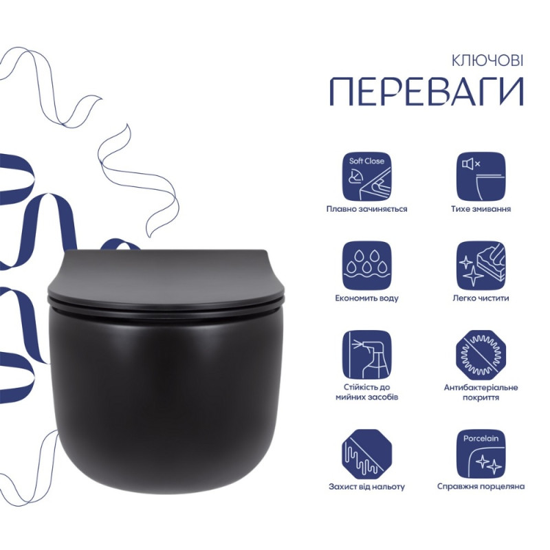 Унитаз подвесной Qtap Taurus безободковый с сиденьем Soft-close QT2433084EUQMB