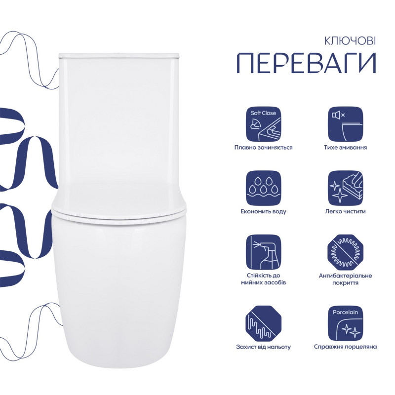 Унитаз-компакт Qtap Robin Ultra Quiet безободковый с сиденьем Soft-close QT13226089AW