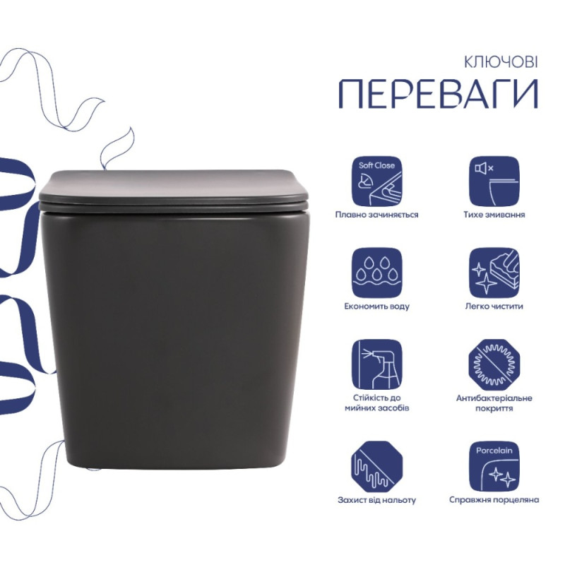 Унітаз підвісний Tern Ultra Quiet 490×365×325 мм, Anthracite, з сидінням Slim Duroplast / Soft-close / Quick Release QT17332303ASAN Qtap