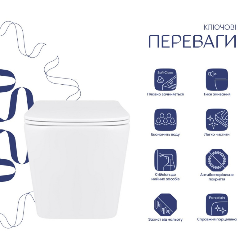 Унітаз підвісний Qtap Tern Ultra Quiet безобідковий з сидінням Soft-close WHITE QT17332303AW