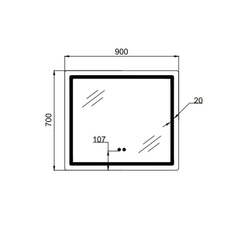 Зеркало Qtap Mideya (MI2) 900х700 с LED-подсветкой Touch, с антизапотеванием, с диммером, рег. яркости QT2078NCF9070