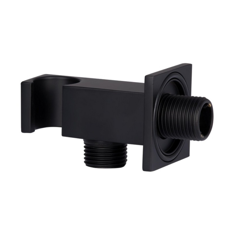 Подключение с держателем для шланга Qtap Spojeni прямоугольное QTCRBBH025 Black Matt