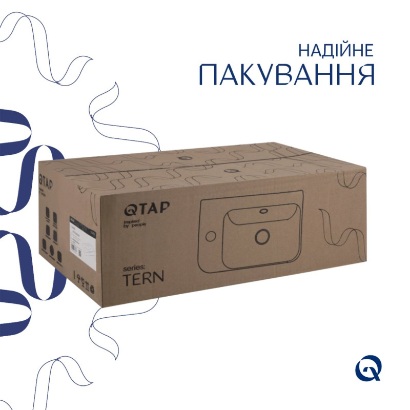 Комплект Qtap Tern: Раковина подвесная прямоугольная левая 450х250х158 мм White + Донный клапан PU02O