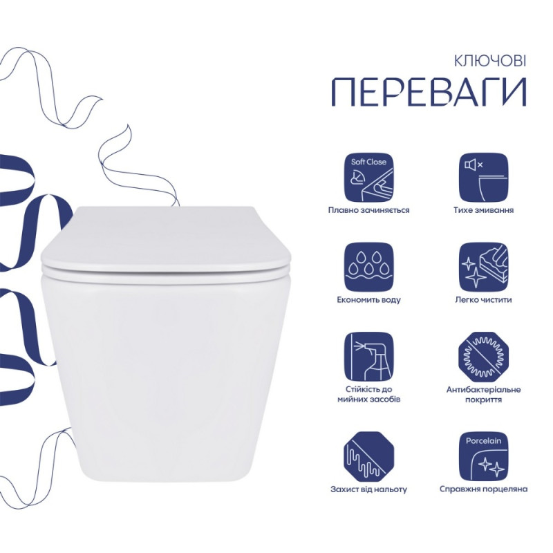 Унітаз підвісний Qtap Tern із сидінням Soft-close QT17332303ASW