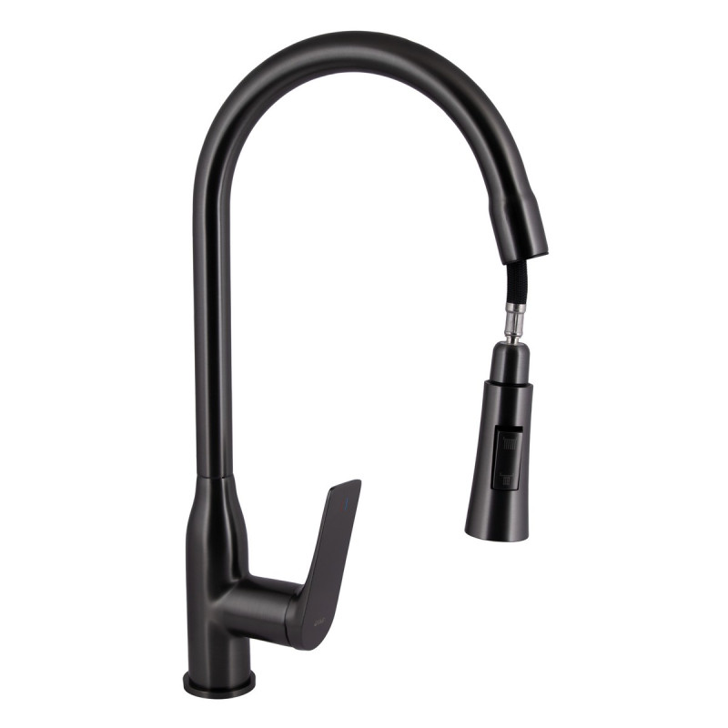 Змішувач для кухні Qtap Vlasta New з висувним виливом QTVLA344GMB45647 Gunmetal Black PVD