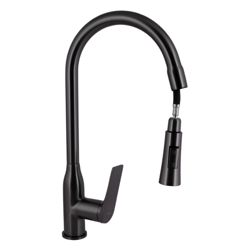 Смеситель для кухни Qtap Vlasta New с выдвижным изливом QTVLA344GMB45647 Gunmetal Black PVD