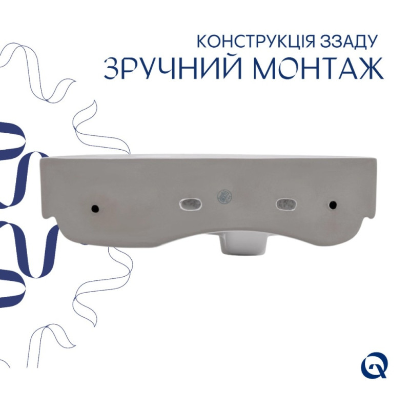 Комплект Qtap Tern: Раковина підвісна прамокутна права 450х250х158 мм White + Донний клапан PU02O
